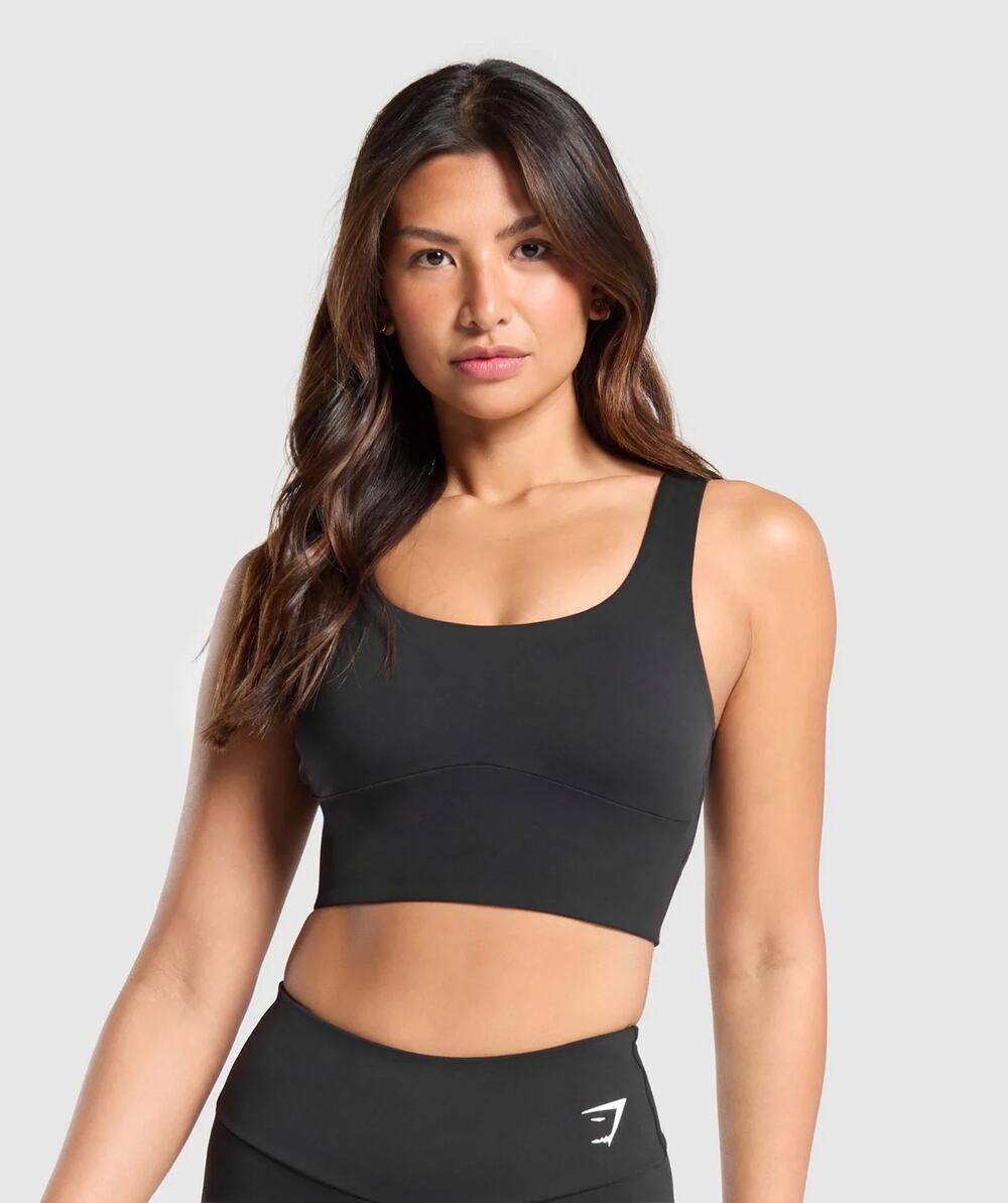 Gymshark Longline Sports Bra Womens M Black Stretch Workout Crop Top Athleisure